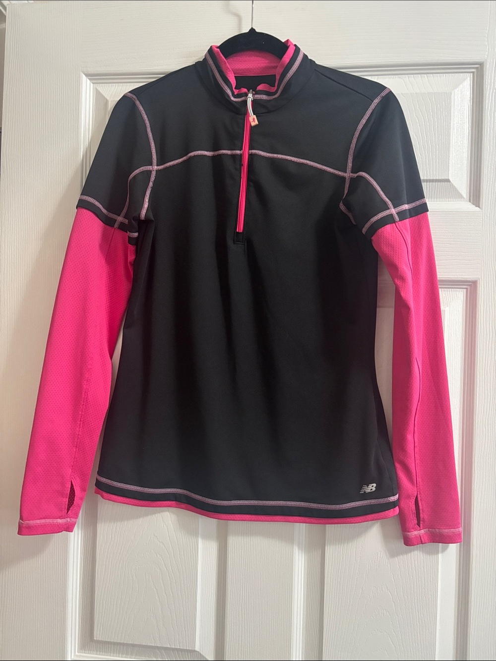 New Balance Black and Hot Pink Long Sleeve Half-Zip Performance Top